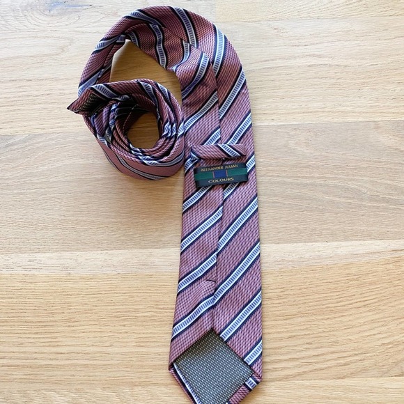 ALEXANDER JULIAN COLOURS Men's Red/Blue Striped Handmade Polyester Necktie sz OS - Picture 10 of 10